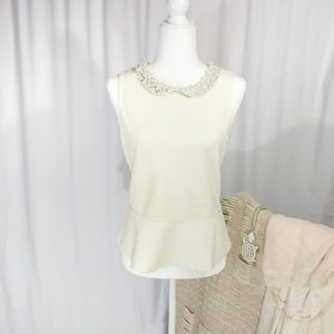 Ann Taylor Peplum Sleeveless Top Sequins Pearls A1